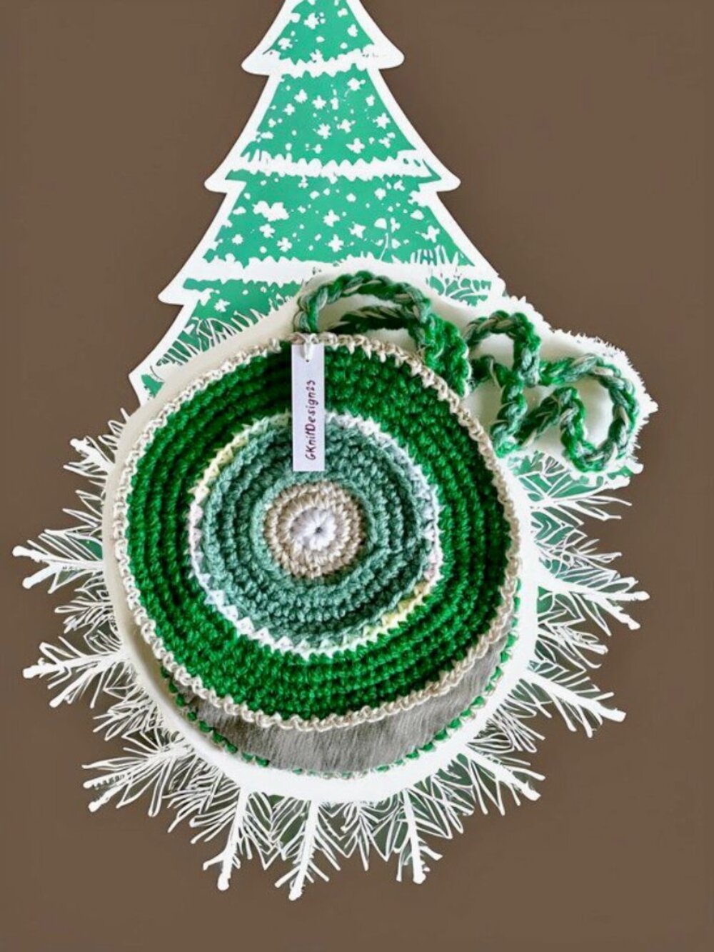 Crochet Holiday Pot Holder, Handmade kitchen decor, Crochet stocking stuffer